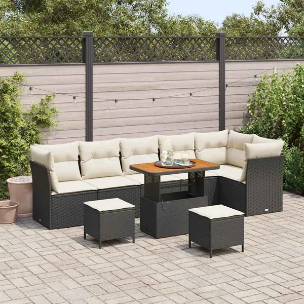 Ensemble de canapé de jardin 9 pcs Noir polyrotin