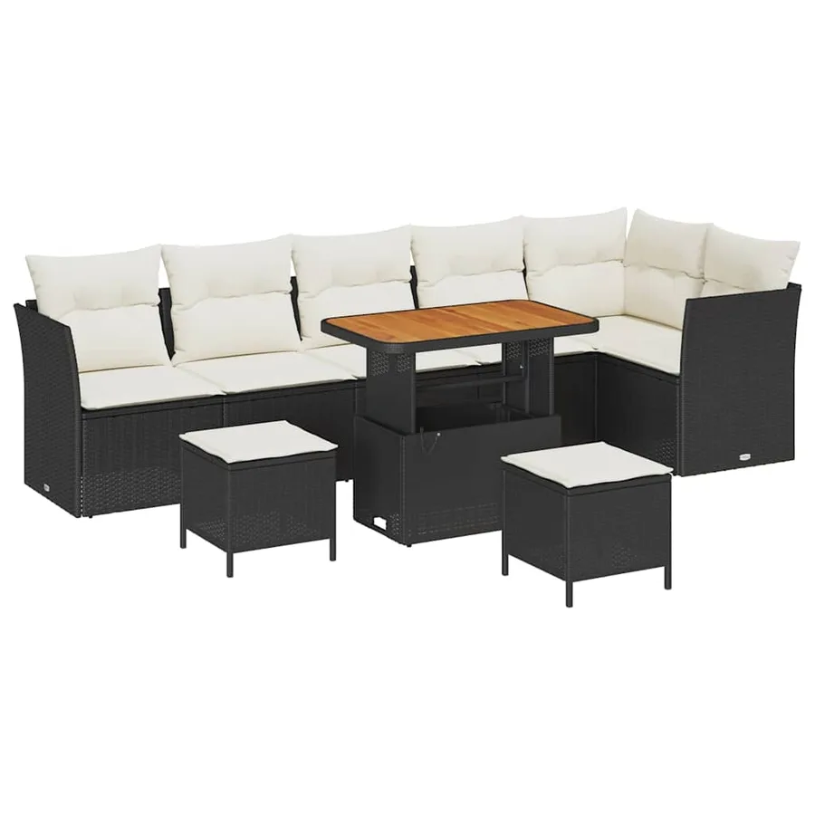 Ensemble de canapé de jardin 9 pcs Noir polyrotin - 2