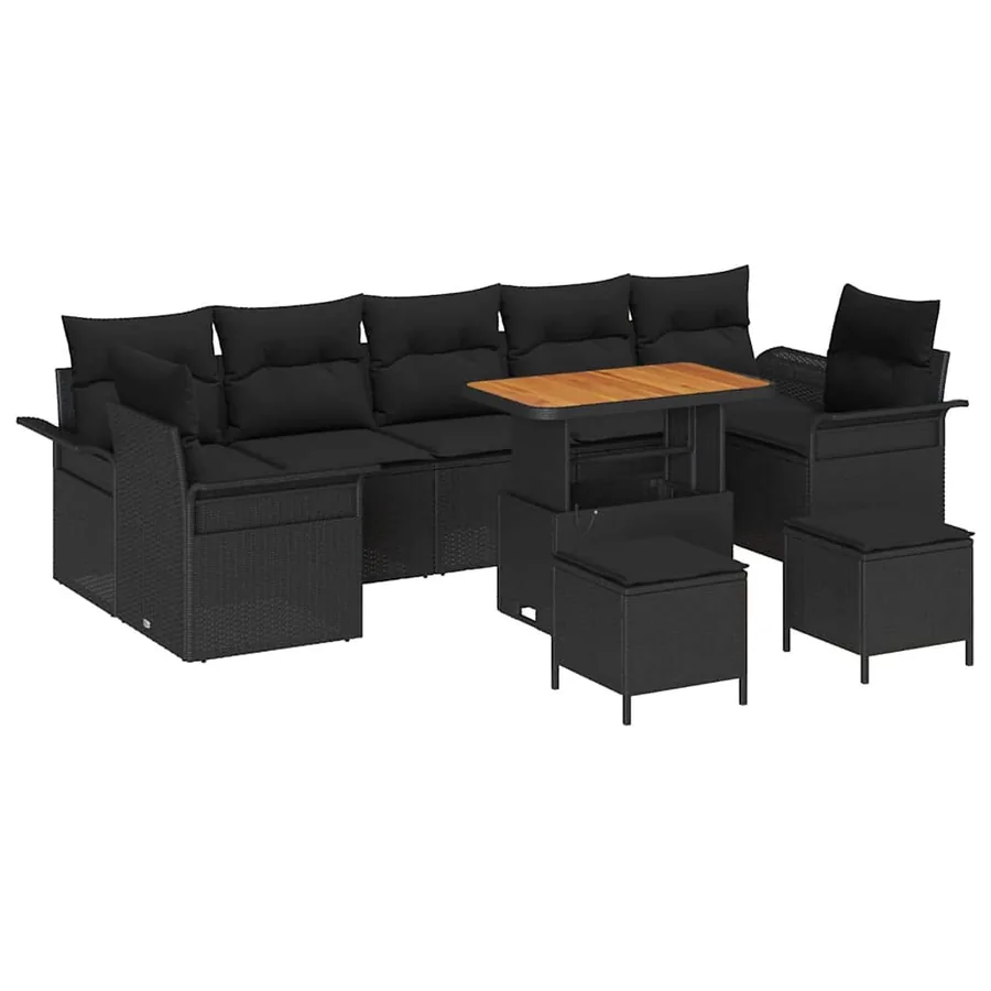 Ensemble de canapé de jardin avec coussin 10 pcs Noir polyrotin - 2