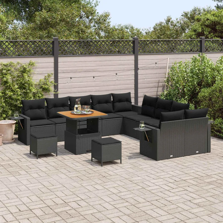 Ensemble de canapé de jardin 13 pcs Noir polyrotin - 3