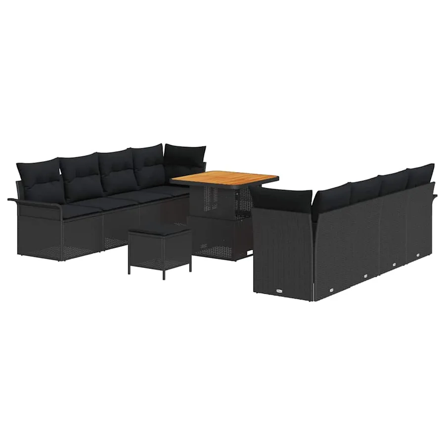 Ensemble de canapé de jardin avec coussin 11 pcs Noir polyrotin - 2