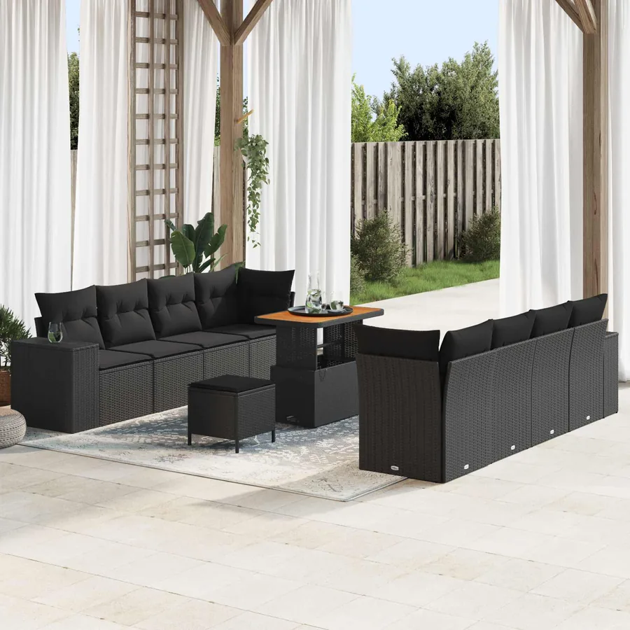 Ensemble de canapé de jardin avec coussin 11 pcs Noir polyrotin