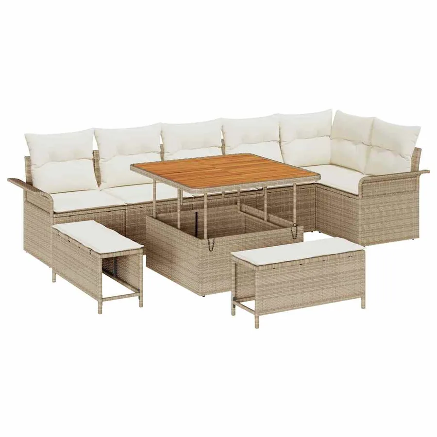 Ensemble de canapé de jardin avec coussin 9 pcs Beige polyrotin - 2