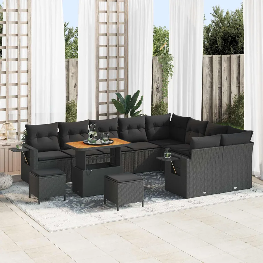 Ensemble de canapé de jardin 12 pcs Noir polyrotin