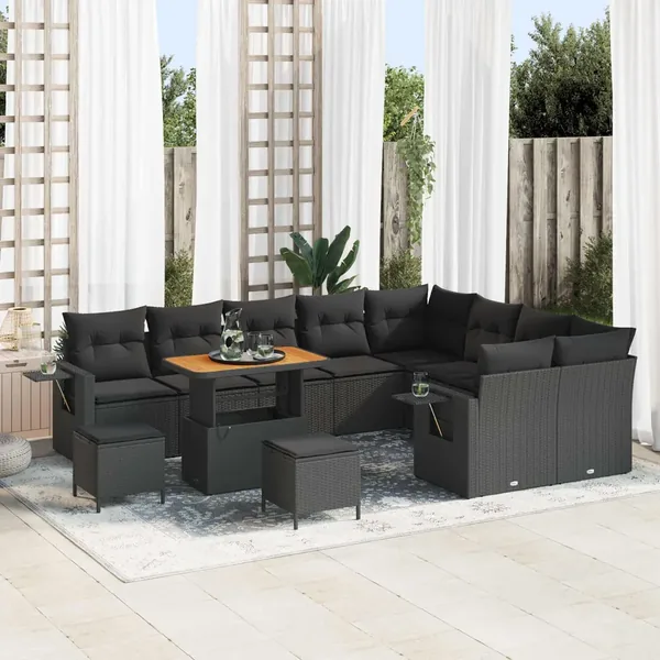 Ensemble de canapé de jardin 12 pcs Noir polyrotin
