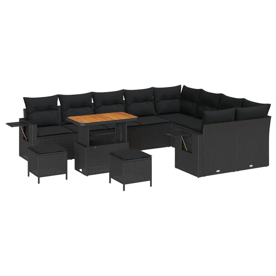Ensemble de canapé de jardin 12 pcs Noir polyrotin - 2