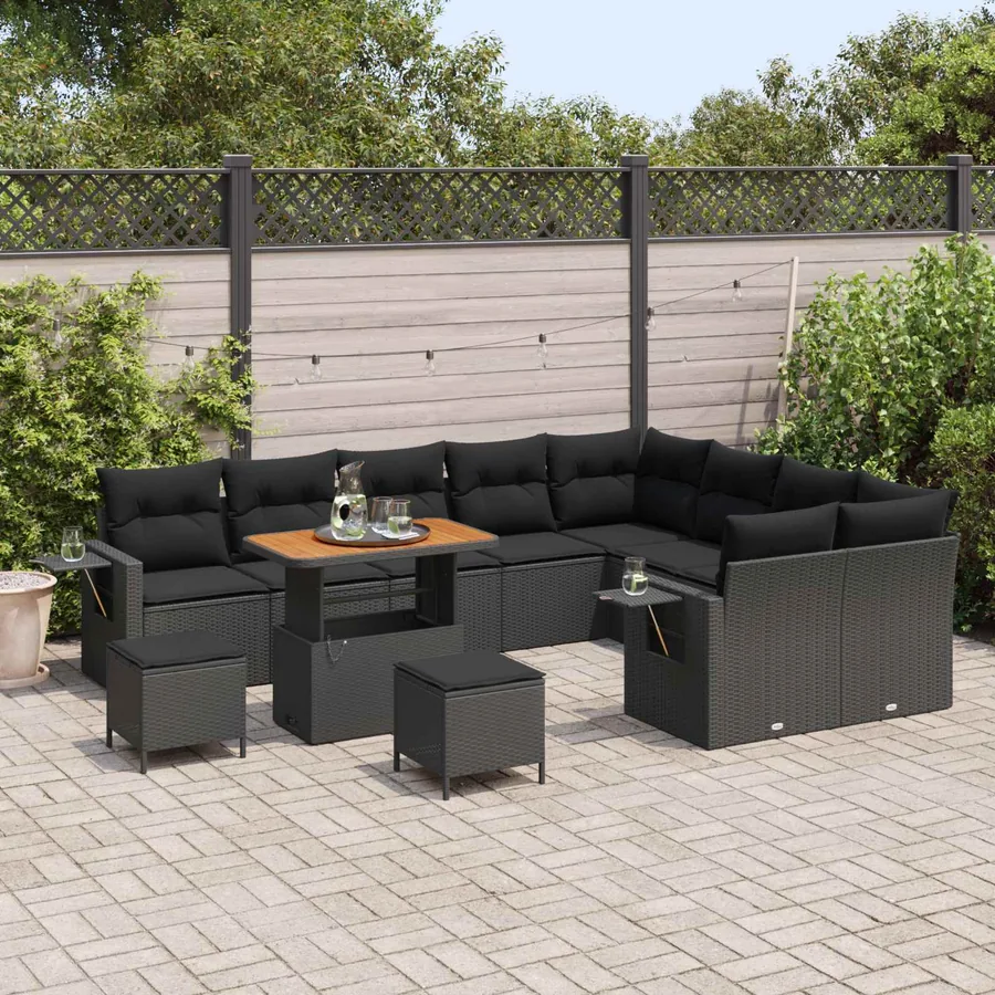 Ensemble de canapé de jardin 12 pcs Noir polyrotin - 3
