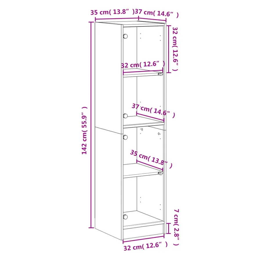 Buffet avec portes en verre blanc 35x37x142 cm - 12