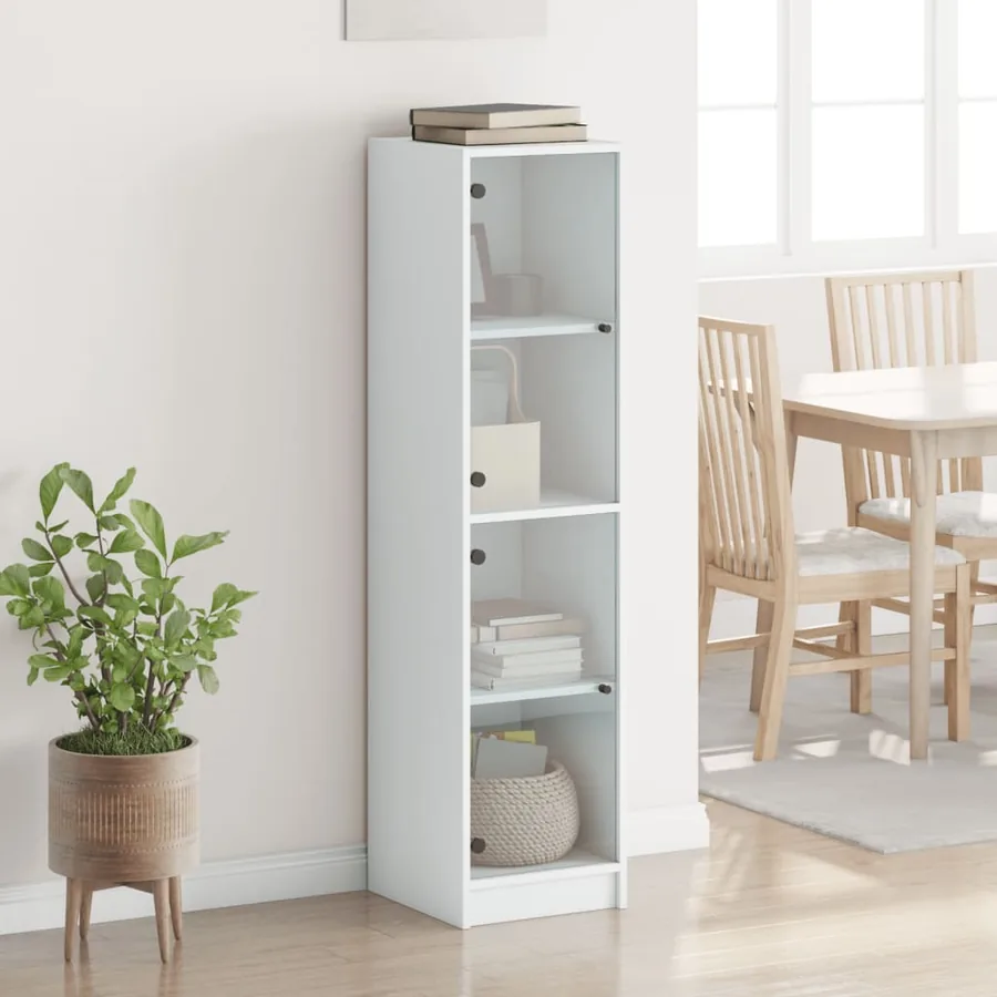 Buffet avec portes en verre blanc 35x37x142 cm - 3