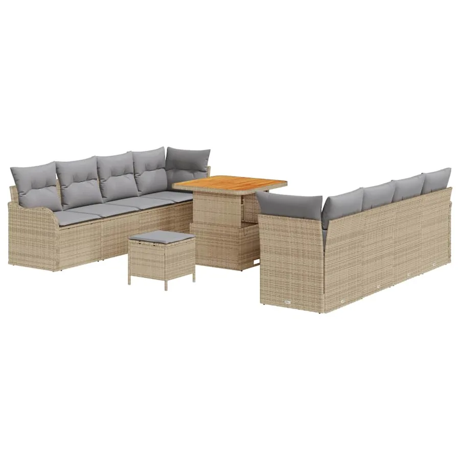 Ensemble de canapé de jardin 11 pcs Beige polyrotin - 2