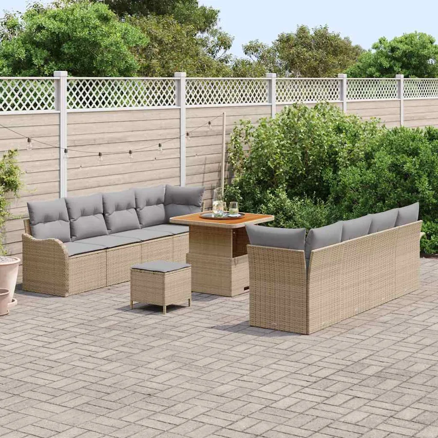 Ensemble de canapé de jardin 11 pcs Beige polyrotin - 3