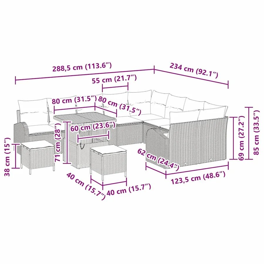 Ensemble de canapé de jardin avec coussin 12 pcs Noir polyrotin - 14