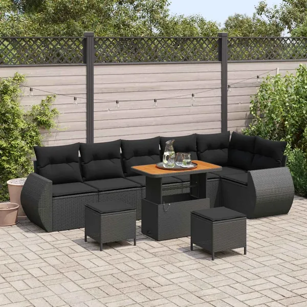 Ensemble de canapé de jardin 9 pcs Noir polyrotin