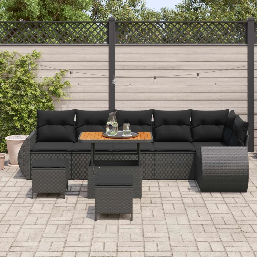 Ensemble de canapé de jardin 9 pcs Noir polyrotin - 3