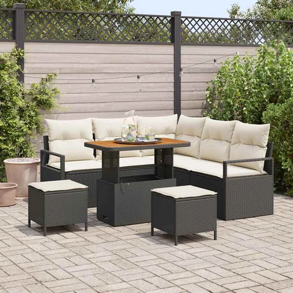 Ensemble de canapé de jardin avec coussin 8 pcs Noir polyrotin