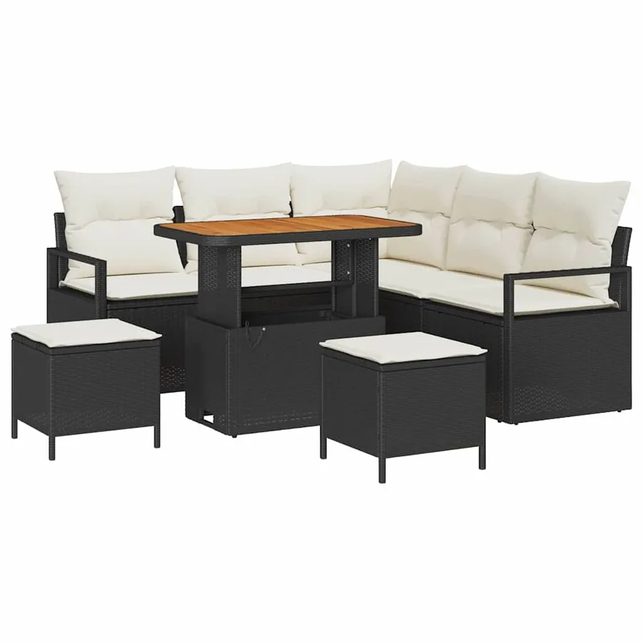 Ensemble de canapé de jardin avec coussin 8 pcs Noir polyrotin - 2