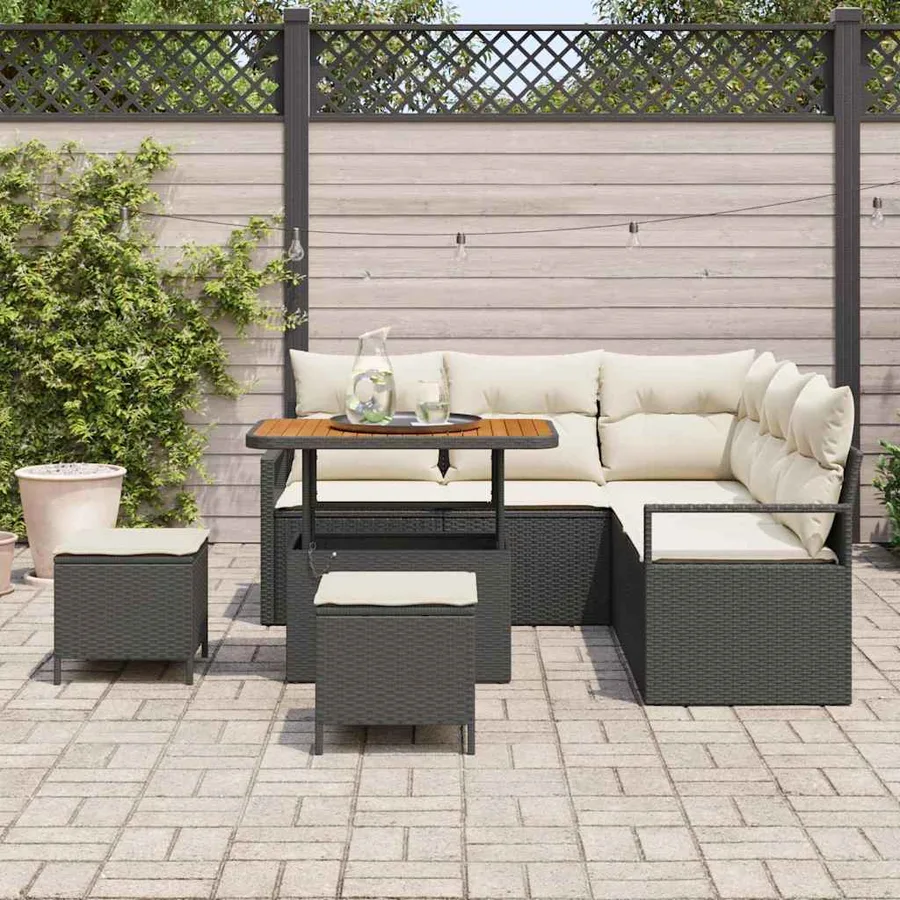 Ensemble de canapé de jardin avec coussin 8 pcs Noir polyrotin - 3