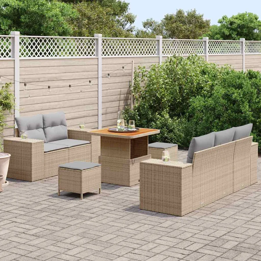 Ensemble de canapé de jardin 8 pcs Beige polyrotin - 3