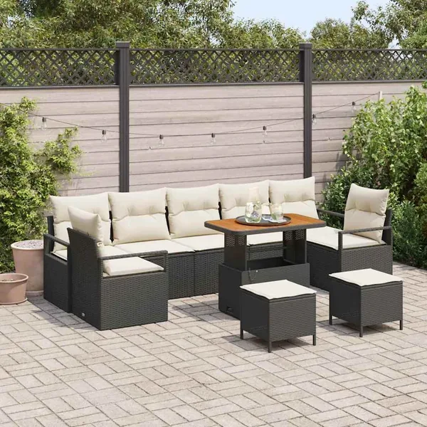 Ensemble de canapé de jardin avec coussin 10 pcs Noir polyrotin