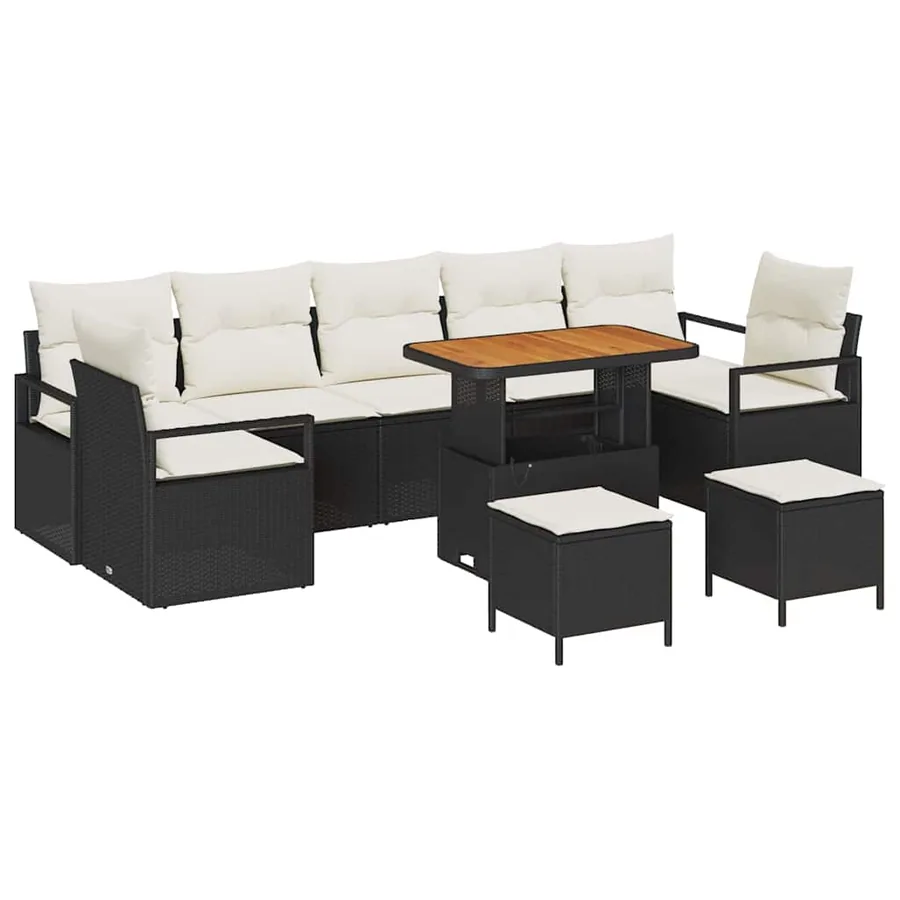 Ensemble de canapé de jardin avec coussin 10 pcs Noir polyrotin - 2