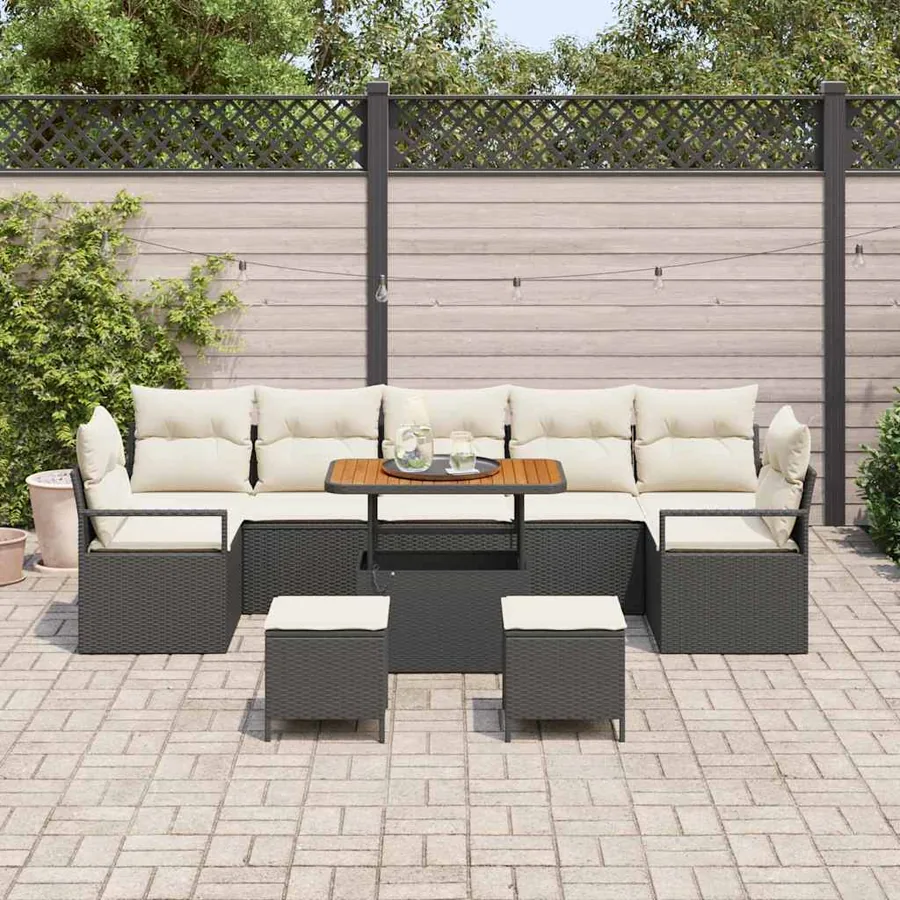 Ensemble de canapé de jardin avec coussin 10 pcs Noir polyrotin - 3