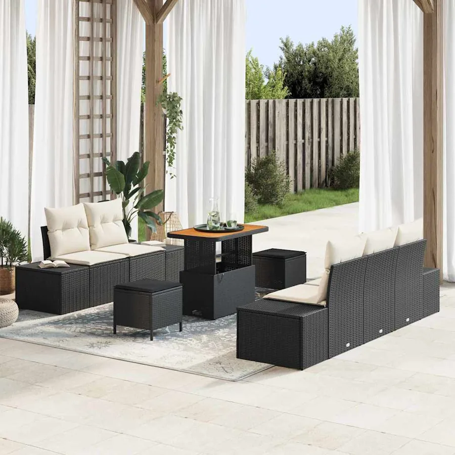 Ensemble de canapé de jardin avec coussin 8 pcs Noir polyrotin