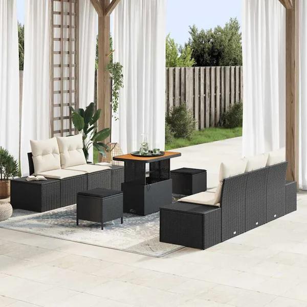 Ensemble de canapé de jardin avec coussin 8 pcs Noir polyrotin