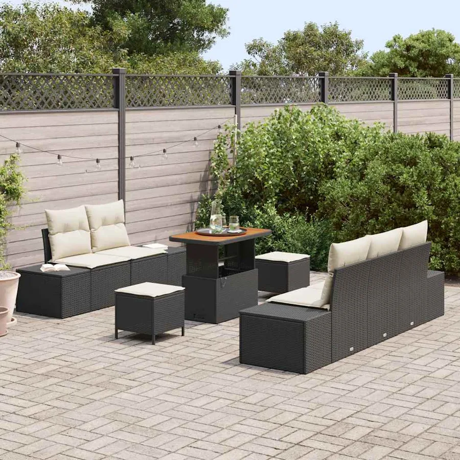 Ensemble de canapé de jardin avec coussin 8 pcs Noir polyrotin - 3