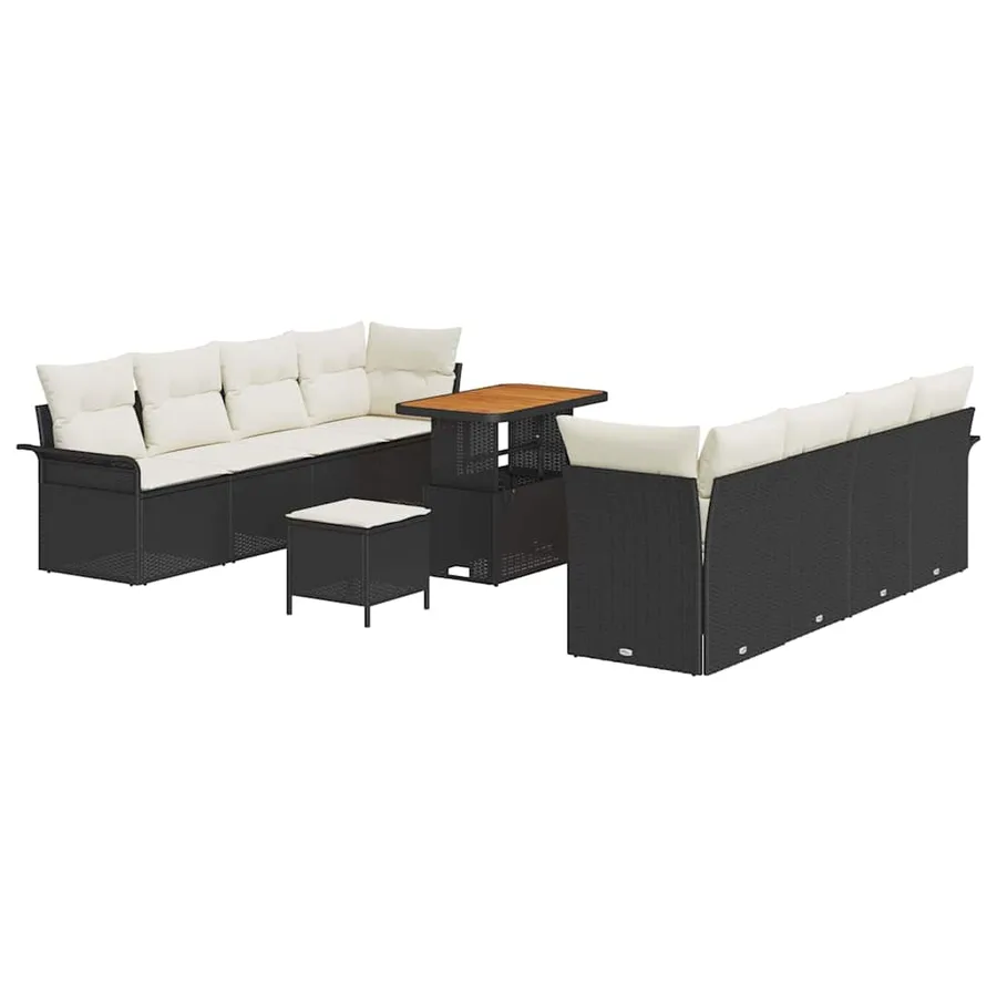 Ensemble de canapé de jardin avec coussin 11 pcs Noir polyrotin - 2