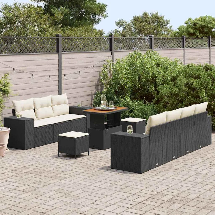 Ensemble de canapé de jardin 10 pcs Noir polyrotin - 3