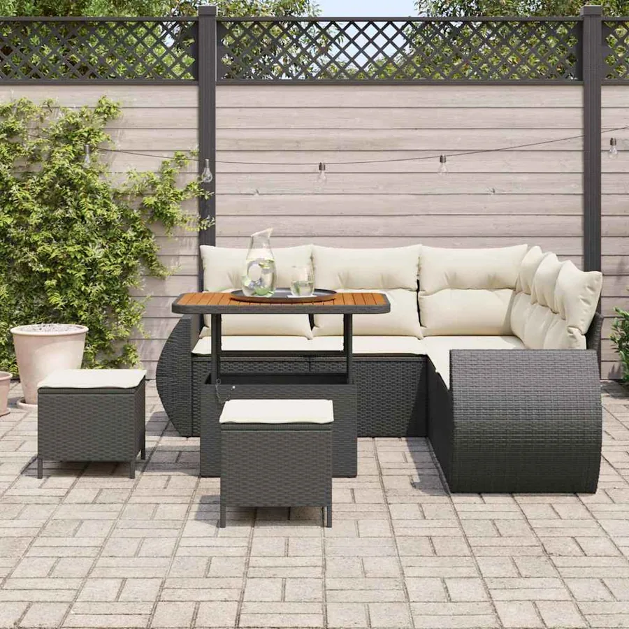 Ensemble de canapé de jardin 8 pcs Noir polyrotin - 3