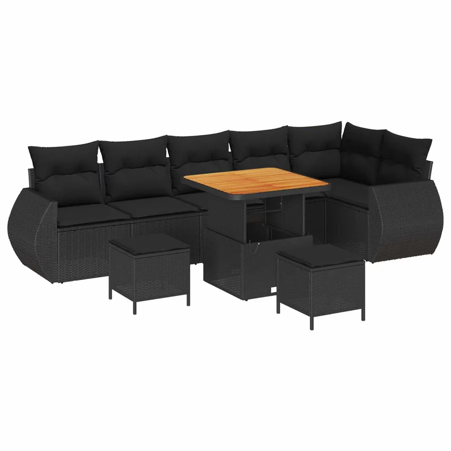 Ensemble de canapé de jardin 9 pcs Noir polyrotin - 2