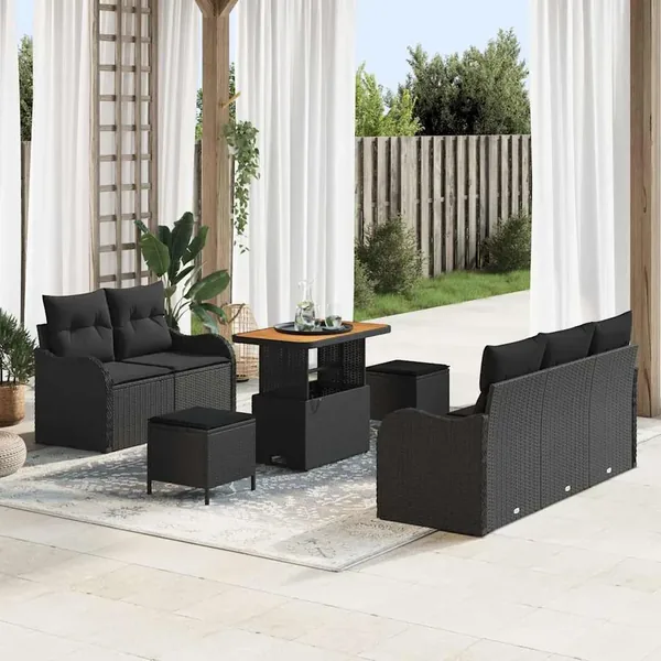 Ensemble de canapé de jardin avec coussin 8 pcs Noir polyrotin