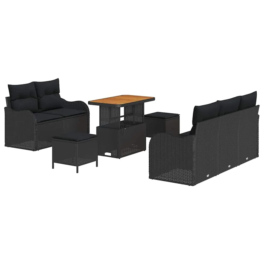 Ensemble de canapé de jardin avec coussin 8 pcs Noir polyrotin - 2