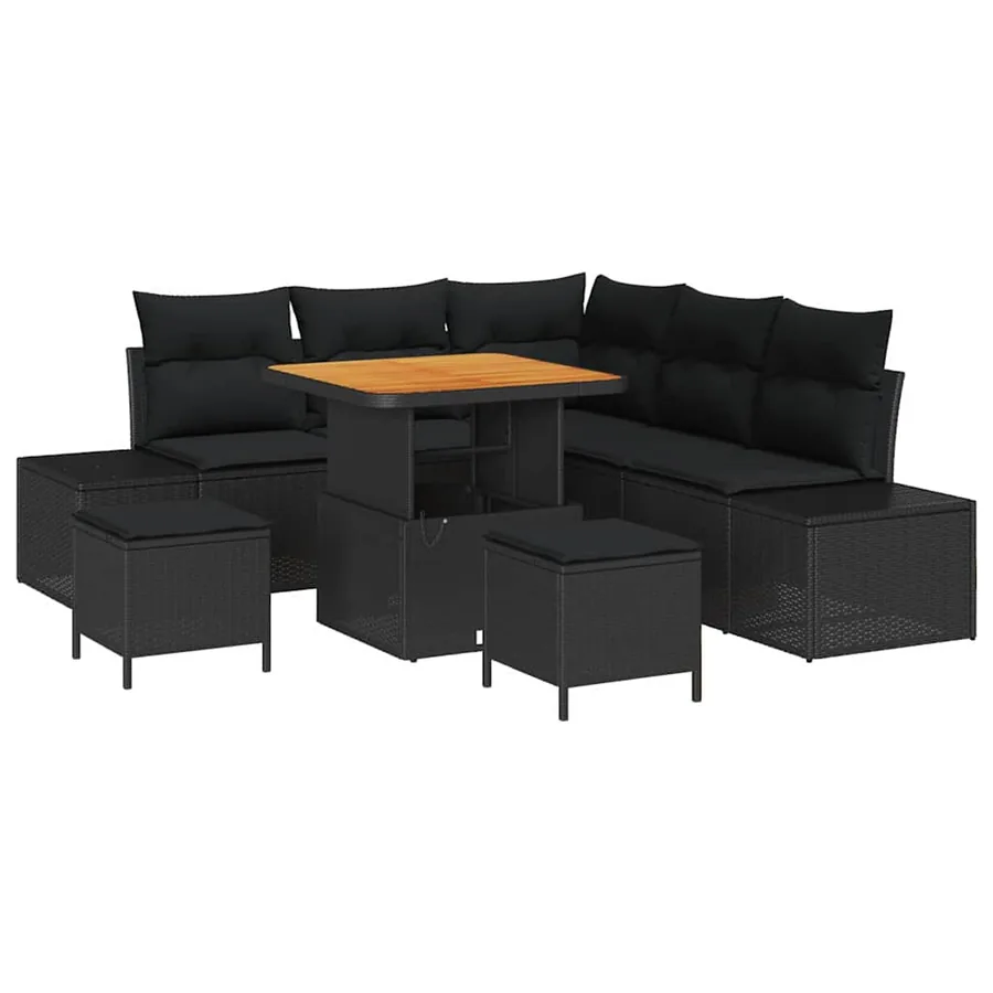 Ensemble de canapé de jardin avec coussin 8 pcs Noir polyrotin - 2
