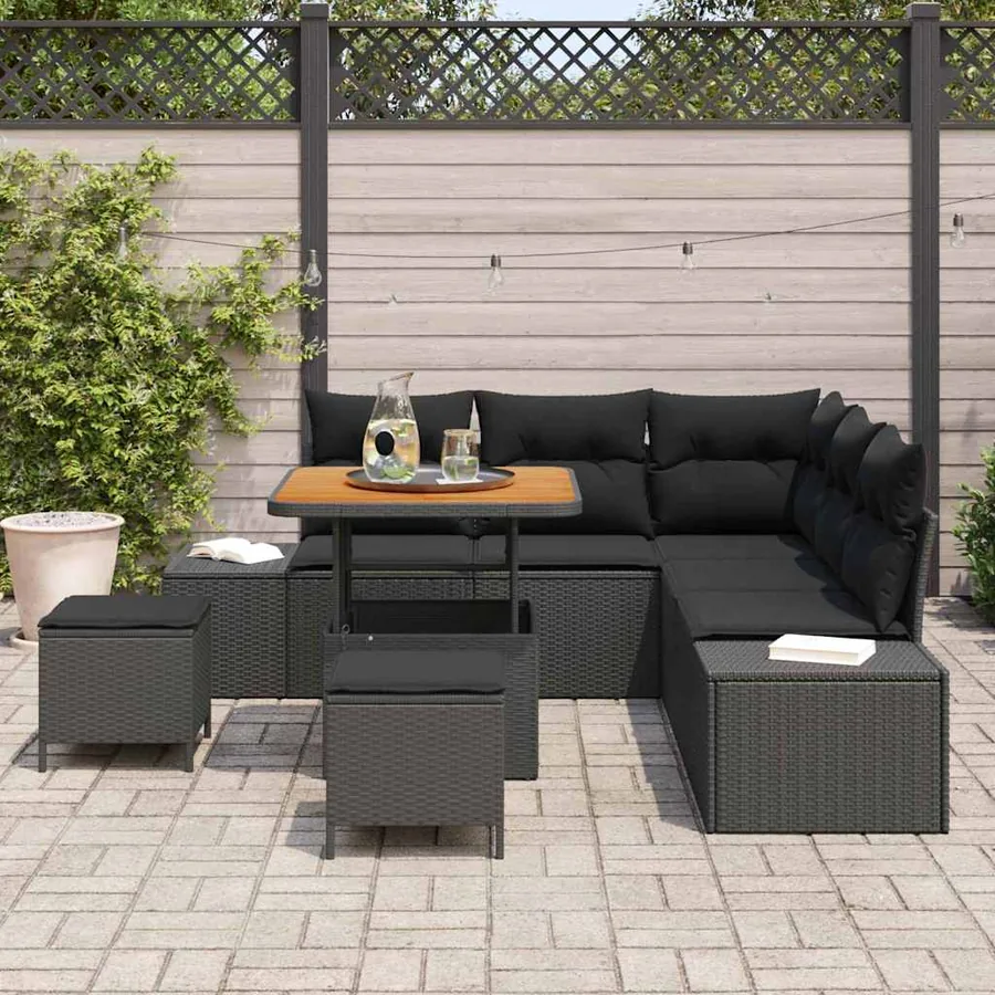 Ensemble de canapé de jardin avec coussin 8 pcs Noir polyrotin - 3