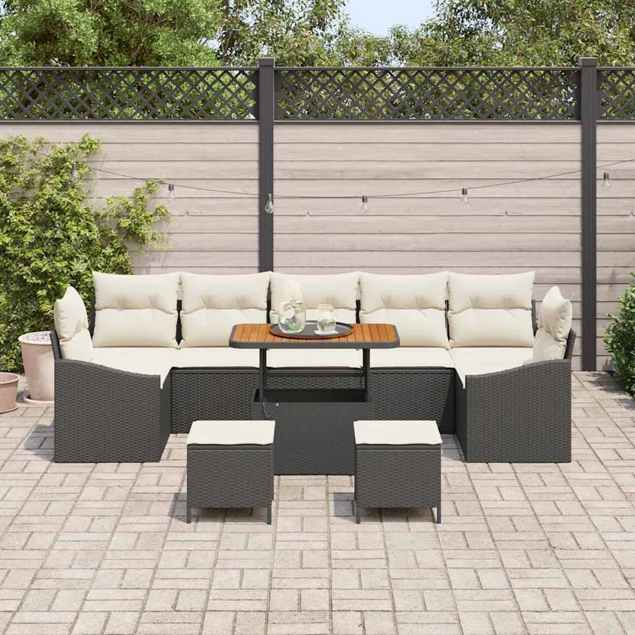 Ensemble de canapé de jardin avec coussin 10 pcs Noir polyrotin - 3
