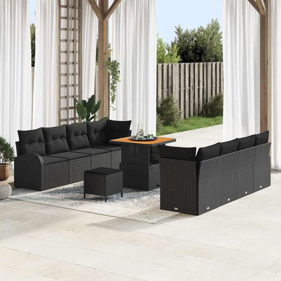 Ensemble de canapé de jardin avec coussin 11 pcs Noir polyrotin