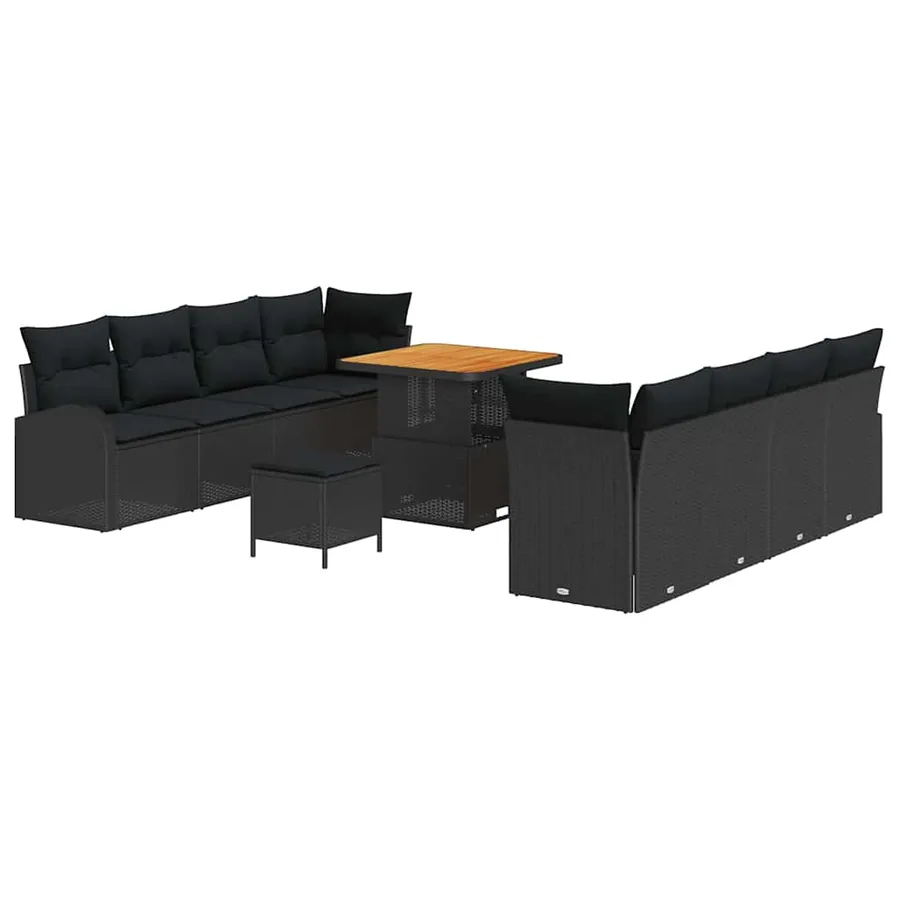 Ensemble de canapé de jardin avec coussin 11 pcs Noir polyrotin - 2