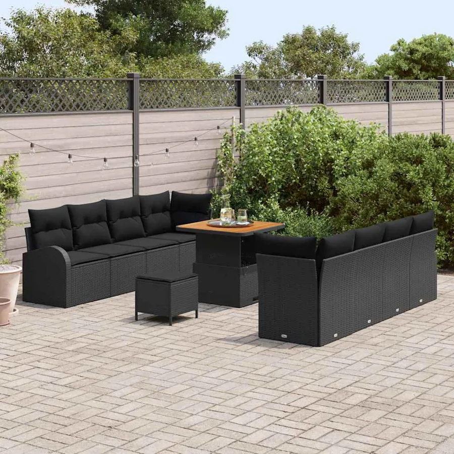 Ensemble de canapé de jardin avec coussin 11 pcs Noir polyrotin - 3