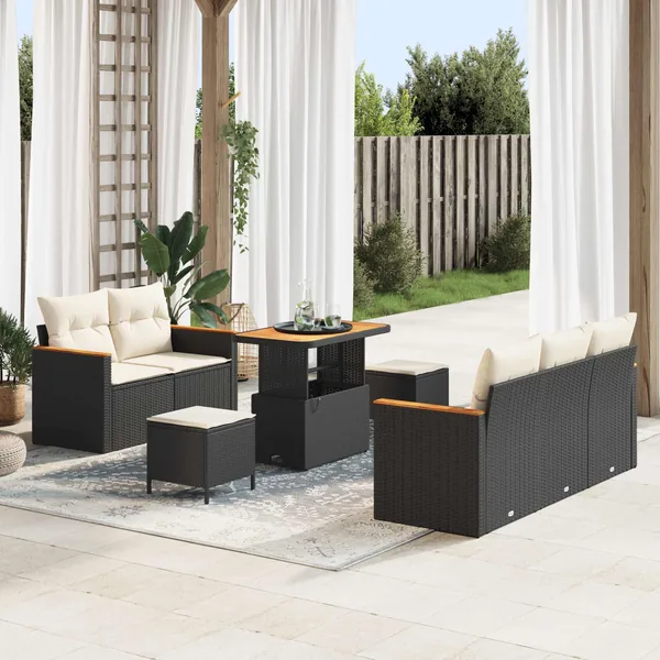Ensemble de canapé de jardin 8 pcs Noir polyrotin