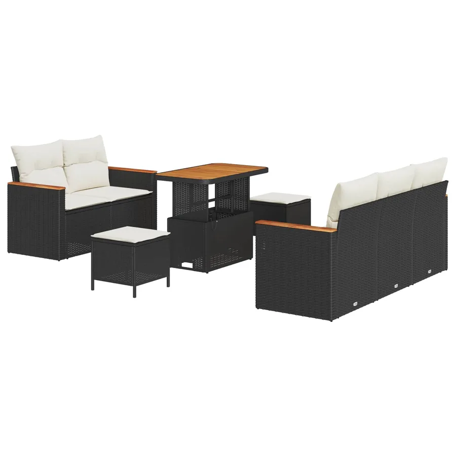 Ensemble de canapé de jardin 8 pcs Noir polyrotin - 2