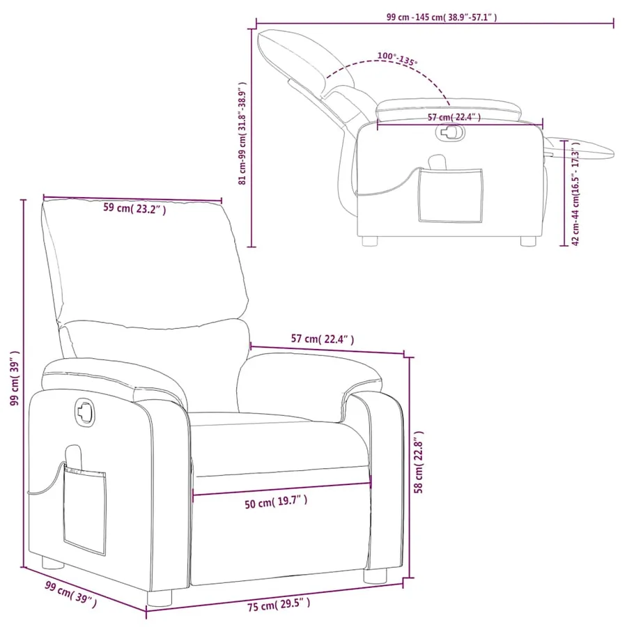 Fauteuil de massage inclinable Noir Tissu - 14