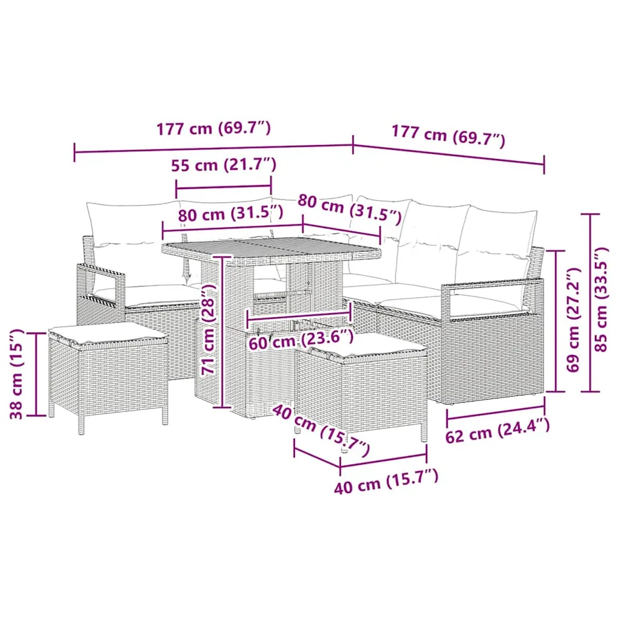 Ensemble de canapé de jardin avec coussin 8 pcs Noir polyrotin - 14