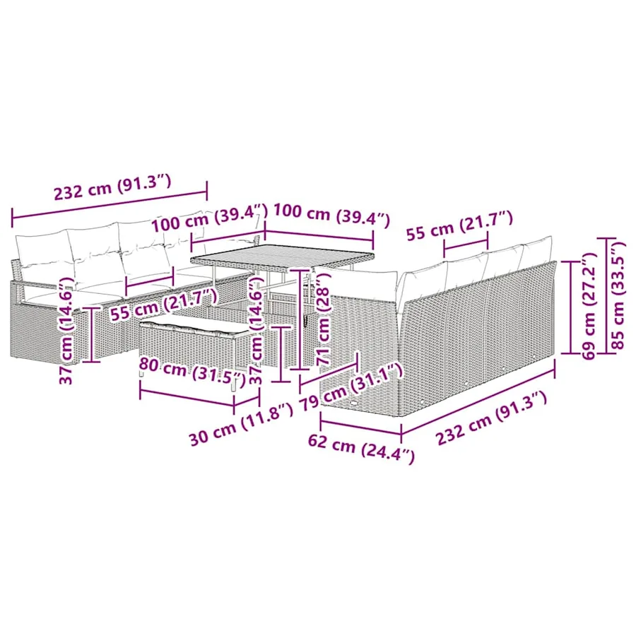 Ensemble de canapé de jardin 11 pcs Beige polyrotin - 14