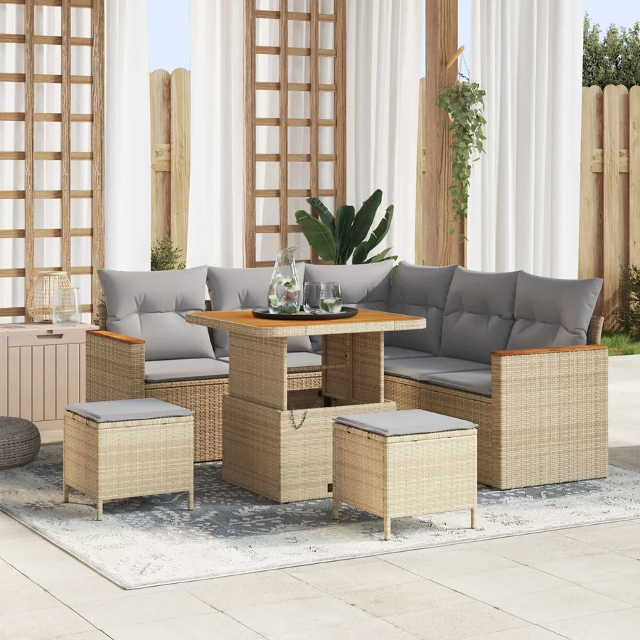 Ensemble de canapé de jardin 8 pcs Beige polyrotin