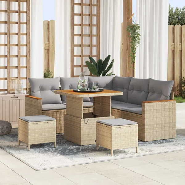 Ensemble de canapé de jardin 8 pcs Beige polyrotin