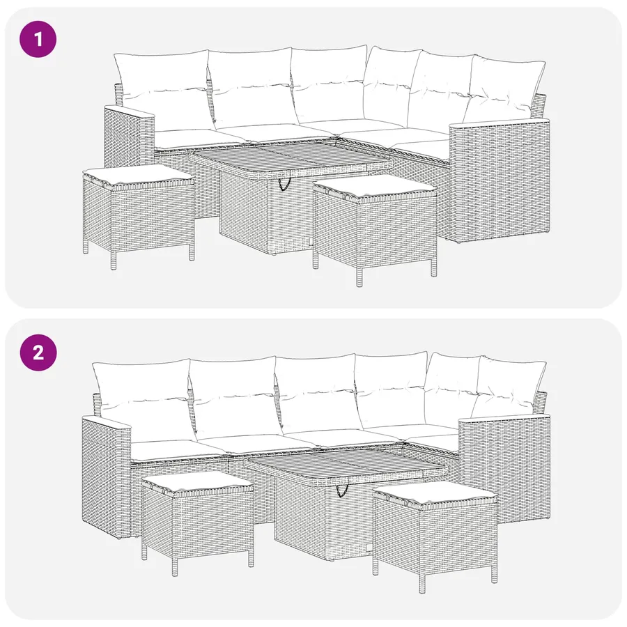 Ensemble de canapé de jardin 8 pcs Beige polyrotin - 10