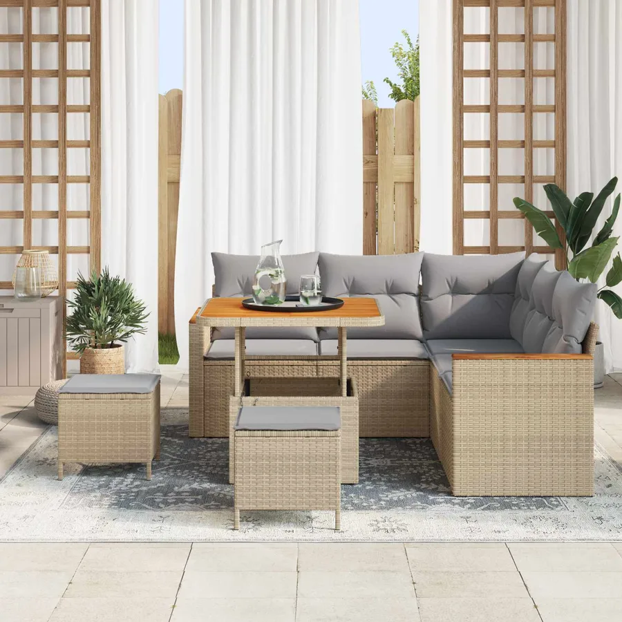 Ensemble de canapé de jardin 8 pcs Beige polyrotin - 3