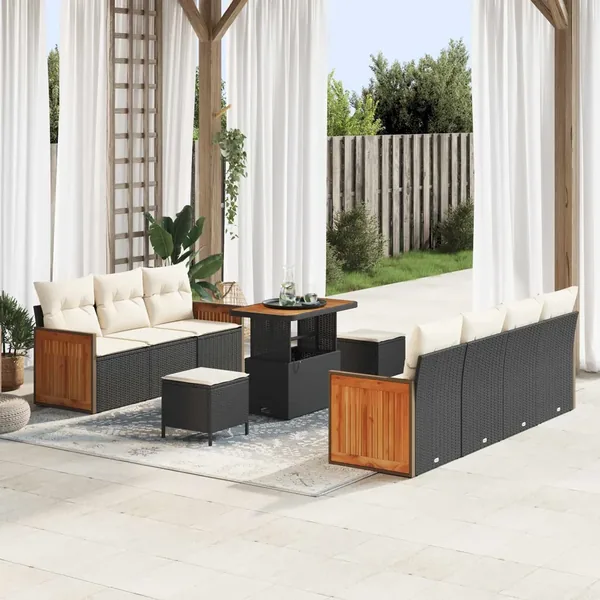 Ensemble de canapé de jardin avec coussin 10 pcs Noir et Crème